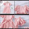 Vêtements bébé bébé, enfants Maternity1-6Y Toddler Sweet Dress Pink Solid Puff Sleeve Mid-Length Fashion Bow Belt Plissé Boat Neck Bandage Pr