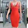 Fanieces Summer Spaghetti Sexig Klubb Klänning Kvinnor Backless Lace Bodycon Party Vestido Draped Mini Wrap Robe Femme 210520