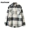 Aachoae Loose Casual Wool Plaid Jacket Women Turn Down Collar Fashion Coat With Pockets Autumn Long Sleeve Ladies Jackets Coats 211112