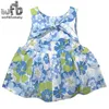 Detaljhandel 2-6 år klänning ärmlös o-neckblå blommor tryck boll klänning mode barn barn sommar Q0716