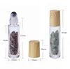 Essential Oil Diffuser 10ml Clear Glass Roll on Perfume Bottles with Crushed Natural Crystal Quartz Stone,Crystal Roller Ball Wood Grain Cap SN5453