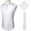 Mens Elegant Wedding 3pcs Paisley Vest Set Brand Slim Fit Party Dinner Male Dress Vests (Necktie+Pocket+Square) White 210522