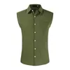 Summer Men Shirt Solid Color Buttons Turndown Collar Sleeveless Lapel Shirts Casual Plus Size For Dating Men's