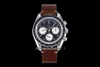 LE Speedy Th OMF terça-feira enrolamento manual cronógrafo relógio masculino mm preto branco mostrador stick marcadores pulseira de couro marrom Leaer