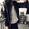 Mulheres Mulheres Manga Longa Zíper Surgindo Collar Coat Slim Black Motorcycle Jackets PU Jaqueta de couro PU Mulheres