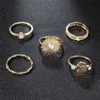 5pcs/set Unique Design Simple Style Geometric Ring Gold Color Bohemian Sun Knuckle Rings for Women Party Jewelry Bijoux