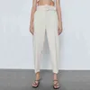 Elegant Mulheres Cinto Cintura Alta Calça Senhoras Sólida Calças Reta Calças Streetwear Feminino Chique Chique Calças De Comprimento 210427