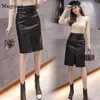 Fashion Autumn Winter Sexy Leather Skirt Women High Waist A-line Midi Ladies s Split Bag Hip PU Black 12129 210512