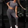 Kawałki Zestaw Damskie Damskie Damskie Lato Krótki Rękaw Tshirt Crop Top High Waist Sport Trening Siłownia Nosić Outfit Sportswear