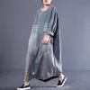 Robes décontractées --2021 femme printemps grande taille coréen littéraire rétro lavé vieux à manches longues robe en jean ample