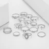 15pcs / lot bohe style ring set women fashion alloy bohemian suit ornament female cluster rings for girls bague femme