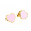 Vintage enamel PINK Green Double Heart Charms Necklace and Earring Jewelry set Pendant Women Men chain Stainless Jewellry sets
