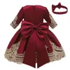 Christening dresses Quality Long Sleeve Christmas Drsses for Girls Birthday Party Bowknot Wedding Children Clothes