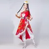 Tibet Milliyet Giyim Festivali Parti Halk Dans Kostümleri Tibet Kadınlar Robe Vintage Bir Omuz Elbise Etnik Sahne Giyim