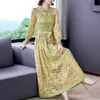 Mola elegante temperamento mulheres o pescoço gancho flor oco manga longa laço vestido casual 210531