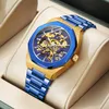 New Men's Watch New Luxo Negócios Assistir Homens Água Azul Azul Discagem Gold Watches Moda Masculino Relógio Relógio Relógio Relogio Masculino Q0902