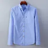 Tunn 100% bomullsplikt skjortor för män långärmad vanlig passform rutig klänningskjorta herr blå mjuk bekväm hane 220216