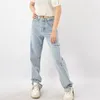 Streetwear Blue Hole Jeans Donna Estate Vita alta Pantaloni neri sottili larghi in denim dritto Marea femminile 5E326 210427