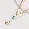 Pendant Necklaces BUENOS Multilayer Letter Initial Necklace Women A-Z Fashion Pearl Zircon Natural Stone Gold Chain Jewelry271W