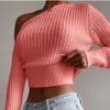 AUTUM SEXY Solidne kobiety Jedno ramię sweter z dzianiny Slim z długim rękawem Waistband Pullover Party High Street Jumper Zima 210514