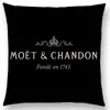 Coussin décoratif oreiller noir velours imprimé Moet housse de coussin coton fait taie d'oreiller étui souple impression de haute qualité231h