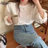 Korean Hollow White Shirts Women Long Sleeve Sexy Sweet Wild Tops and Blouse Vintage Summer Shirt Blusas Mujer 14039 210427