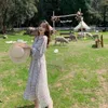 Модное платье Женский весенний стиль корейский с талией похудения с длинными рукавами шифон печать 210520