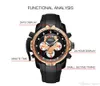 Homens Top Luxury Quality Rose Gold Casual Quartz Watch Black Rubber Strap Mens Multifuncional Milifunction Watches Waterproof Sports Data