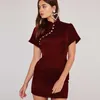 Solid Color Chinese Style Vintage Casual Dress Women Summer Arrival Short Sleeve Party Wedding Mini Robe Free 210525