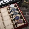 Scatole per orologi Custodie Pratiche 10 griglie Scatola di legno Durevole Collezione di gioielli per la casa Collezione di custodie Organizzatore Rosso Hele22