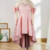 Pink Lovely Party Dress Women A Line Pleated with Bead Bowtie Sleeve Patchwork Mesh Sexy Celebrity Event Clubwear Occasion 210527