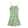 Dresses for Women Light Green Floral Print Backless Woman Summer Sexy Thin Strappy Party Mini Back Buttons 210430