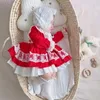 Vestito da bambina primavera all'ingrosso maniche lunghe a sbuffo in pizzo stile lolita rosso abbigliamento per bambini E157 210610
