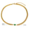 Pendanthalsband Emerald Green Stone Charm Choker Halsband för kvinnor Stylish Box Chain Justerbar smyckespresent Guld Färg Curb Cu9087281