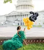 2021 Sexy Ruffles Dark Green Tulle Kimono Kobiety Prom Dresses Robe do Photoshoot Puffy Bez Ramiączek Bez Ramiączek Wysokiej Niskiej Suknie Wieczorowe Afrykańska Sukienka Macierzyńska Fotografia