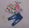 유아 키즈 아기 소녀는 꽃 의상을 세트 가을 긴 소매 티셔츠 탑스 + 데님 바지
