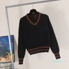 2021 Swetry damskie Casual dzianiny Kontrast Kolor Z Długim Rękawem Jesień Moda Nosić Classic Ladies Sweter Cardigan Neck Bawełna Designer Luksus