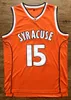 Carmelo Anthony #15 Syracuse Basketball Jersey College Men's All Stitched White Orange Black Size S-3XL Top Quality Jerseys