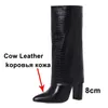 Meotina Mid Calf Stövlar Kvinnor Real Leather High Heel Boots Pekade Toe Tjocka Klackar Mode Boots Skor Ladies Höst Vinter Svart 210520