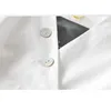 Zomer sexy franse v-hals vrouwelijke shirt onregelmatige bubble mouw diagonale witte minimalistische chique dames tops 210507