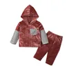 Bebé recém-nascido meninas meninos outono inverno aquecido patchwork com capuz top coat calças sólidas crianças campos infantis conjunto 2pcs 0-18m g1023