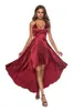 スパゲッティストラップセクシーな赤いドレス女性背中の包帯の女性夏不規則なVネックレディースESローブフェムミ3341 210512