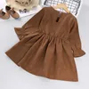 Abito da ragazza versione coreana dell'autunno velluto a coste pieghettato pizzo principessa bambini bambino bambino abbigliamento per bambini 2-6 anni 210625