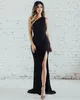 Sexy Black Mermaid Lange Avond Prom Jurken Hoge Kant Split One-Shoulder Met Ribbon Backless Floor Lengte Formele Jurken Feestjurk Op maat gemaakte gewaden Vestidos