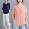 Женская футболка женская хлопковая льняная блузки 2021 летние винтажные повседневные женские топы и плюс размер свободные футболка