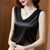 Silk Camis Women Tank Top Sexy Vest Summer Sleeveless Solid V-neck Tops Office Lady Satin Clothes Blusas 13376 210506