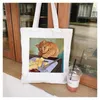 Retro litterära damer kanfas tote bag kvinnor casual shoppingkassar återanvändbar hand ulzzang hajuku shopper högsta kvalitet