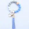 Newsilicone Beaded Bangle Keychain med tofs för kvinnor Party Favorit, Wristlet Key Ring Bracelet RRA10527