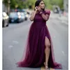 One Shoulder prom Dresses Long Sleeves Soft Tulle A-Line Side Slit Bridesmaid Dress form Party wear With Zipper Back