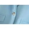 Causal Women Single Button Blazer Jackor Fashion Ladies Blue Chic Passar Casual Kvinna Notched Collar Girl 210430